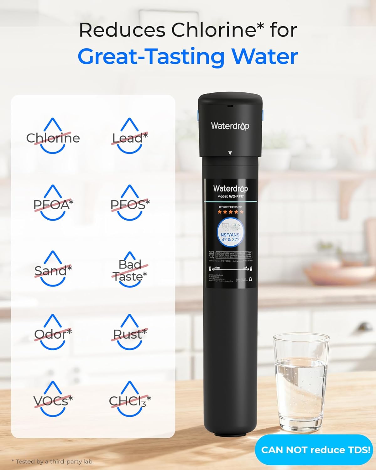 Waterdrop 17UA 3 Years Under Sink Water Filter, Under Sink Water Filtration System, Reduces PFAS, PFOA/PFOS, Lead, Chlorine, Under Sink Water Filter, NSF/ANSI 42 Certified, 24K Gallons