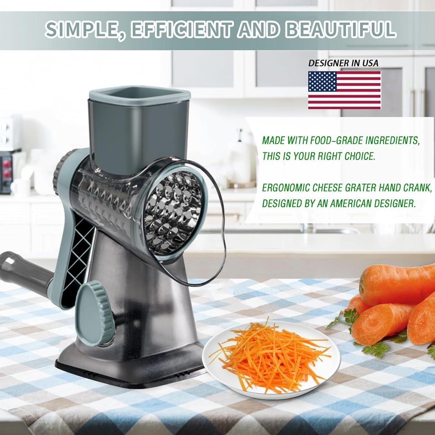 Cheese Grater with Handle, Multifunctional Manual Rotary Cheese Grater - Cheese Shredder Easily Chop Carrots, Potatoes, Vegetables and Fruits and Easy to Clean(blue)