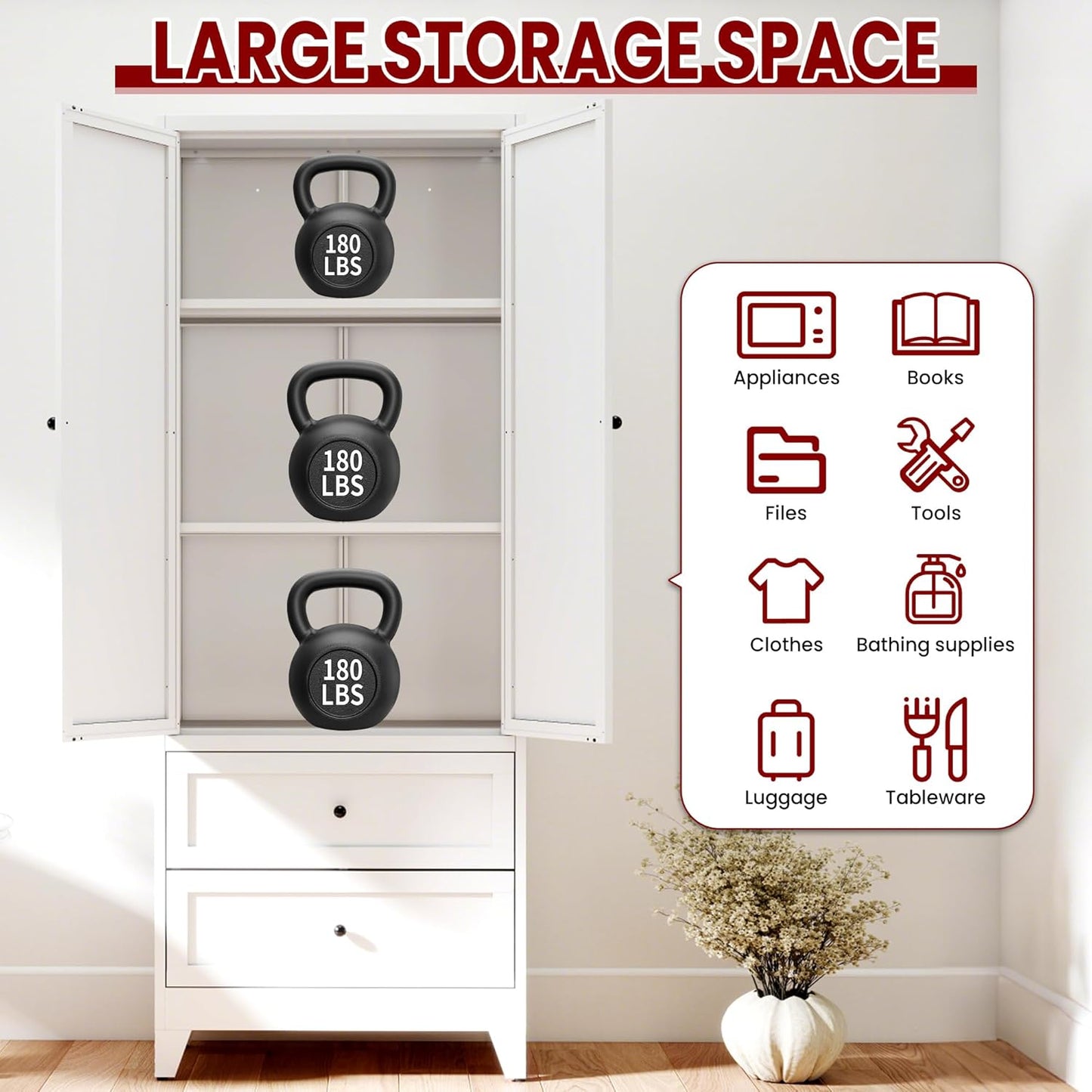 AQY Kitchen Pantry Cabinet,72" White Pantry Storage Cabinet with 2 Drawers,2 Adjustable Shelves and 2 Doors,Freestanding Cupboard,Metal Pantry Cabinets for Living Room Kitchen Assembly Required