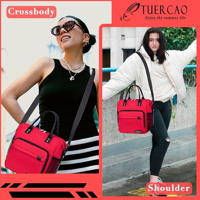Red Lunch Box for Women for Work Insulated Lunch Bag for Female Adult, Fashion Ladies Lunch Tote Bag