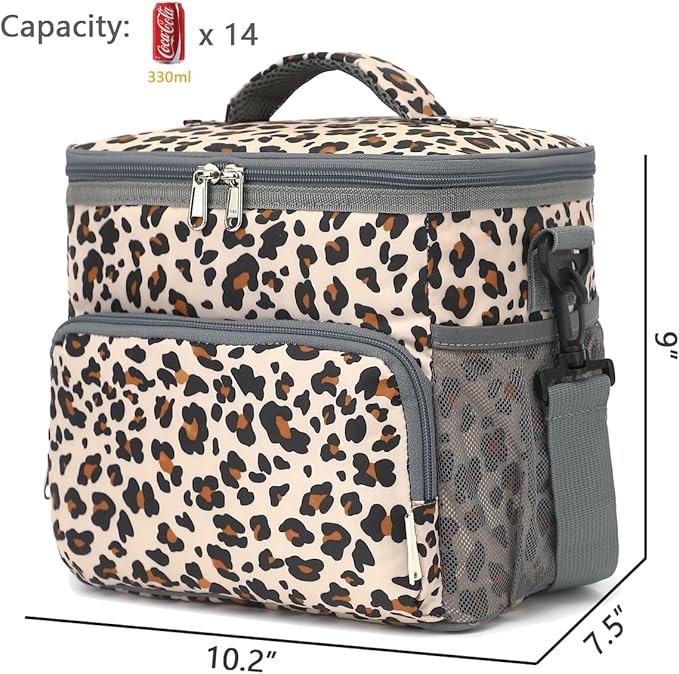 Insulated Lunch Bag for Adult/Women/Men, Reusable Lunch Box Cooler Soft Leakproof Tote, Thermal Meal Prep Lunch Pail with Adjustable Shoulder Strap for Picnic/School/Travel/Office, Leopard