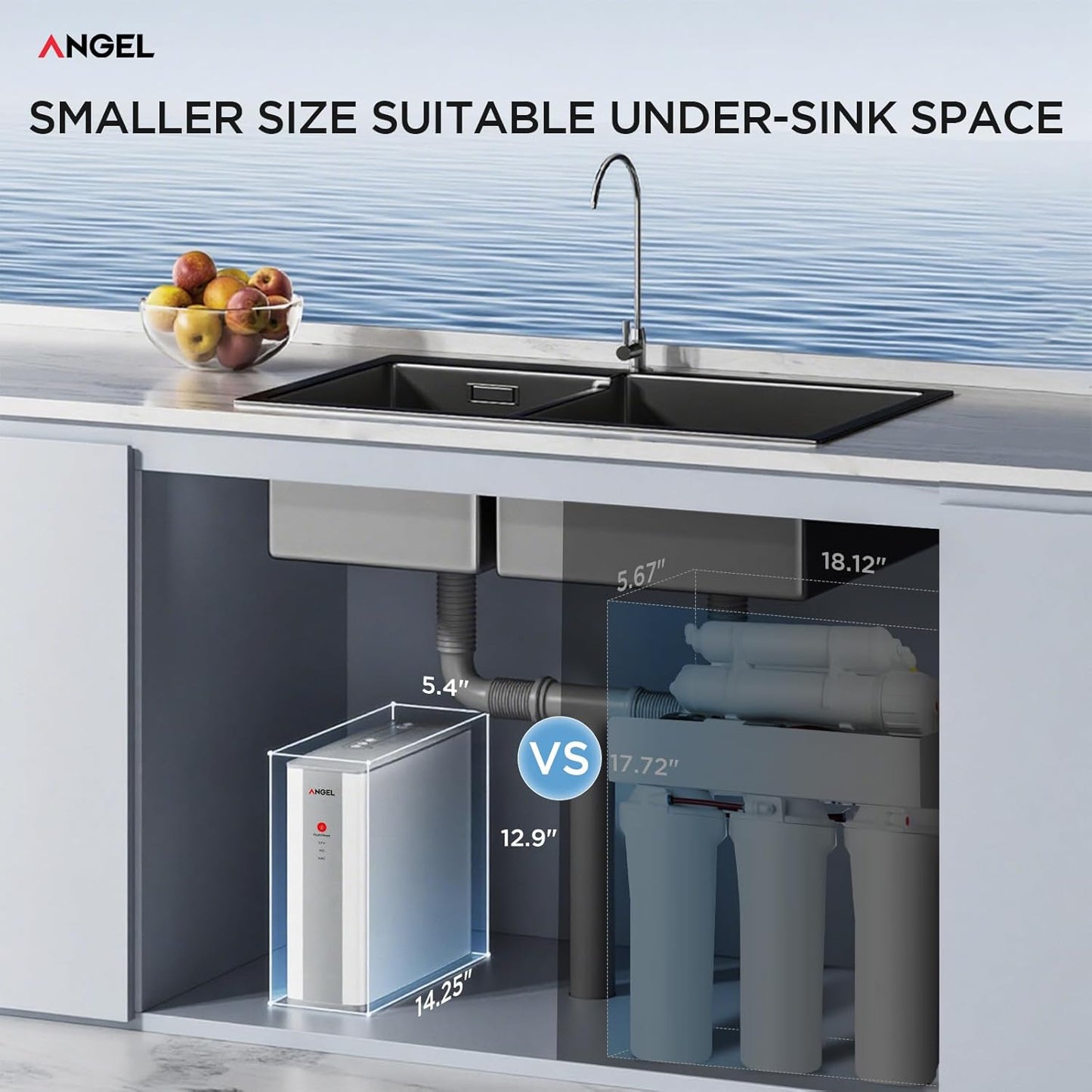 ANGEL Reverse Osmosis Water Filter, 7 Stage Under Sink Water Filtration System, 3-Year Long-Lasting RO Filter, 2:1 Pure to Drain, Reduces PFAS/PFOS, Fluoride, Chlorine, Bad Taste & Odor, Lead-Free
