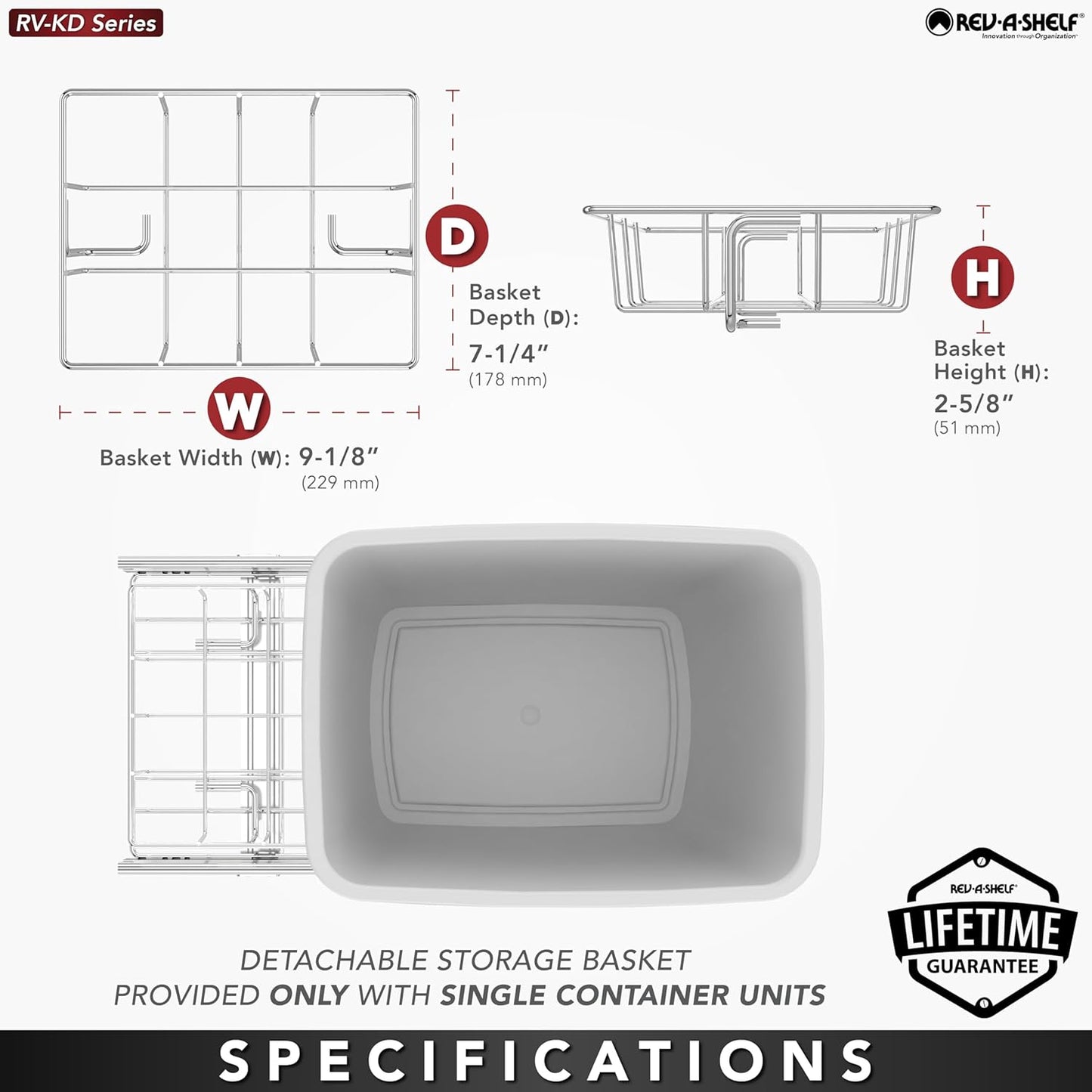 Rev-A-Shelf RV-18KD-18C S Double Pullout Trash Can for Kitchen Cabinets 35 Qt Garbage Recycling Bin on Full Extension Slides, Black