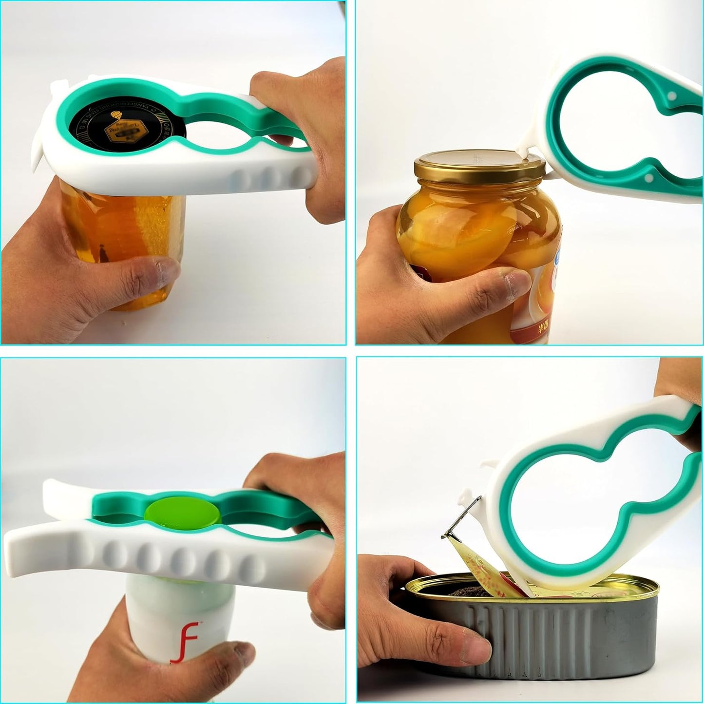 Otstar Jar Opener Bottle Opener and Can Opener for Weak hands, Seniors with Arthritis and Anyone with Low Strength, Mutil Jar Opener Get Lids Off Easily (White and Cyan)