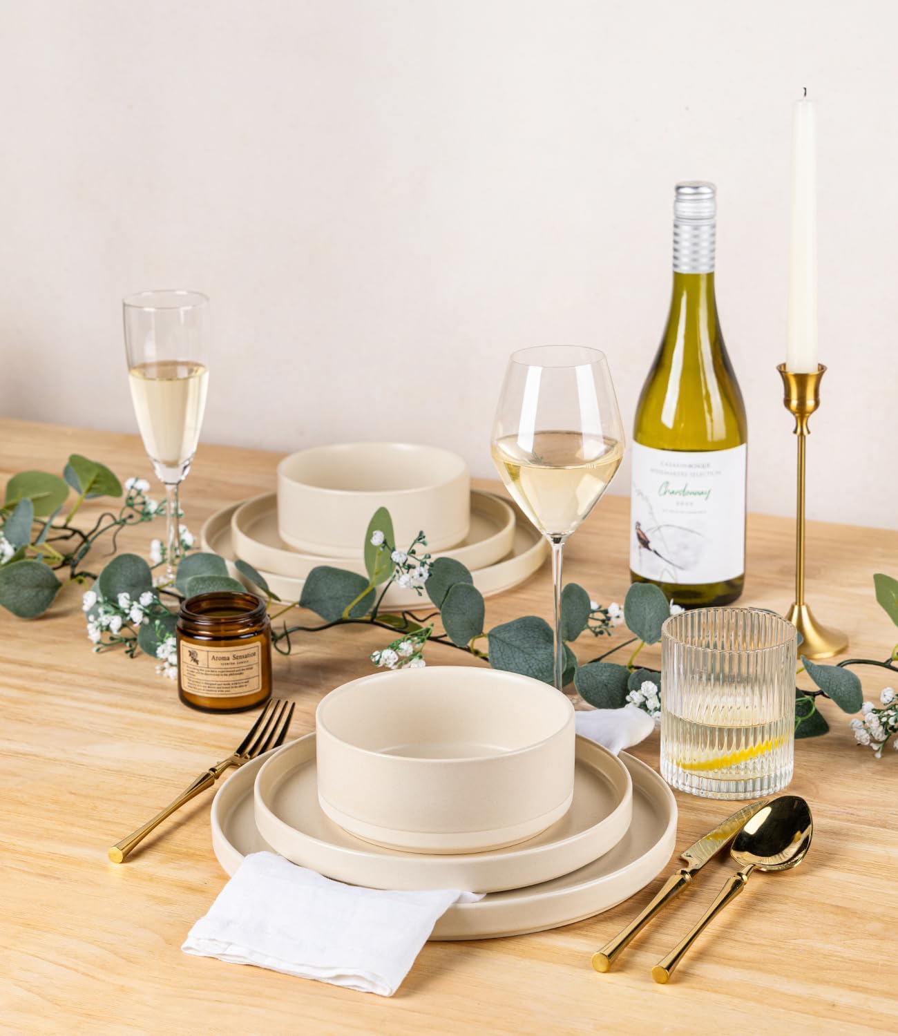 TheTerra Ceramic Dinnerware Sets for 4, 12 Pieces Handmade Reactive Glaze Plates and Bowls Set, Scratch Resistant Dish Set, Oven & Microwave & Dishwasher Safe, Matte White