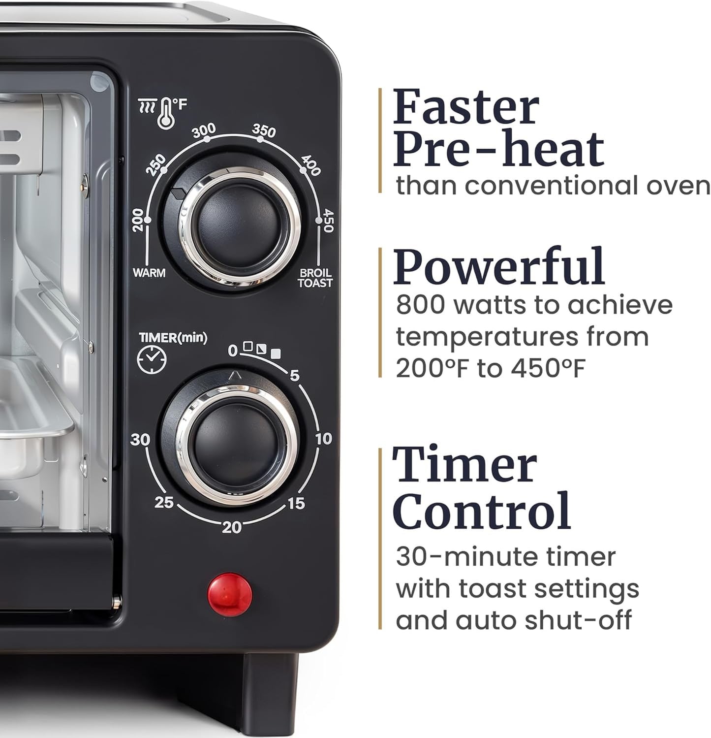 Elite Gourmet ETO490 9L/4 Slice Countertop Toaster Oven with 30-Minute Timer, Adjustable Temperature Control, Includes Baking Pan and Wire Rack, Bake, Broil, Toast, Black