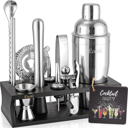 Bartender Kit Cocktail Shaker Set with Stand 17-Piece Bar Tool Bar Set for Drink Mixing Home Bartending Kit Bar Cart Accessories: Martini Shaker, Mixer Spoon, Jigger, Muddler, Strainer & Recipes Gifts