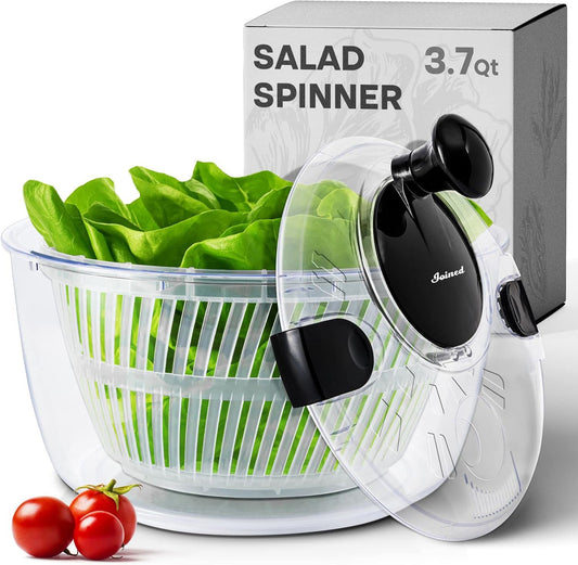 Joined Salad Spinner with Drain, Bowl, and Colander - Quick and Easy Multi-Use Lettuce Spinner, Vegetable Dryer, Fruit Washer, Pasta and Fries Spinner - 3.7 Qt