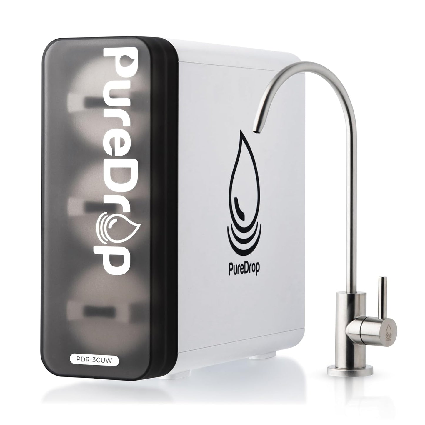 PDR-3CUW 0.01μm Ultra-Filtration Under Sink Water Filter System, SGS-Tested Tankless 3-Stage Compact Undersink Water Filtration with Faucet, Removes Chlorine, Bad Taste & Odor, No Waste Water