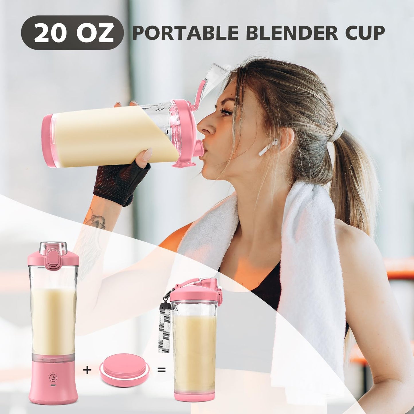Portable Blender for Shakes and Smoothies- Personal Juicer 20 OZ Electric Protein Shaker Bottle with Insulated Sleeve, USB-C Rechargeable,Travel Lid-Small Blender Cup for Kitchen, Office, Gym,Travel