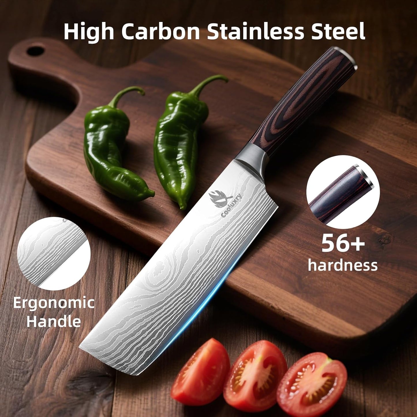 7 Inch Nakiri Knife - 7" Razor Sharp Meat Cleaver and Vegetable Kitchen Knife, Professional Vegetable Chopping Knife, High Carbon Stainless Steel Blade with Ergonomic Handle