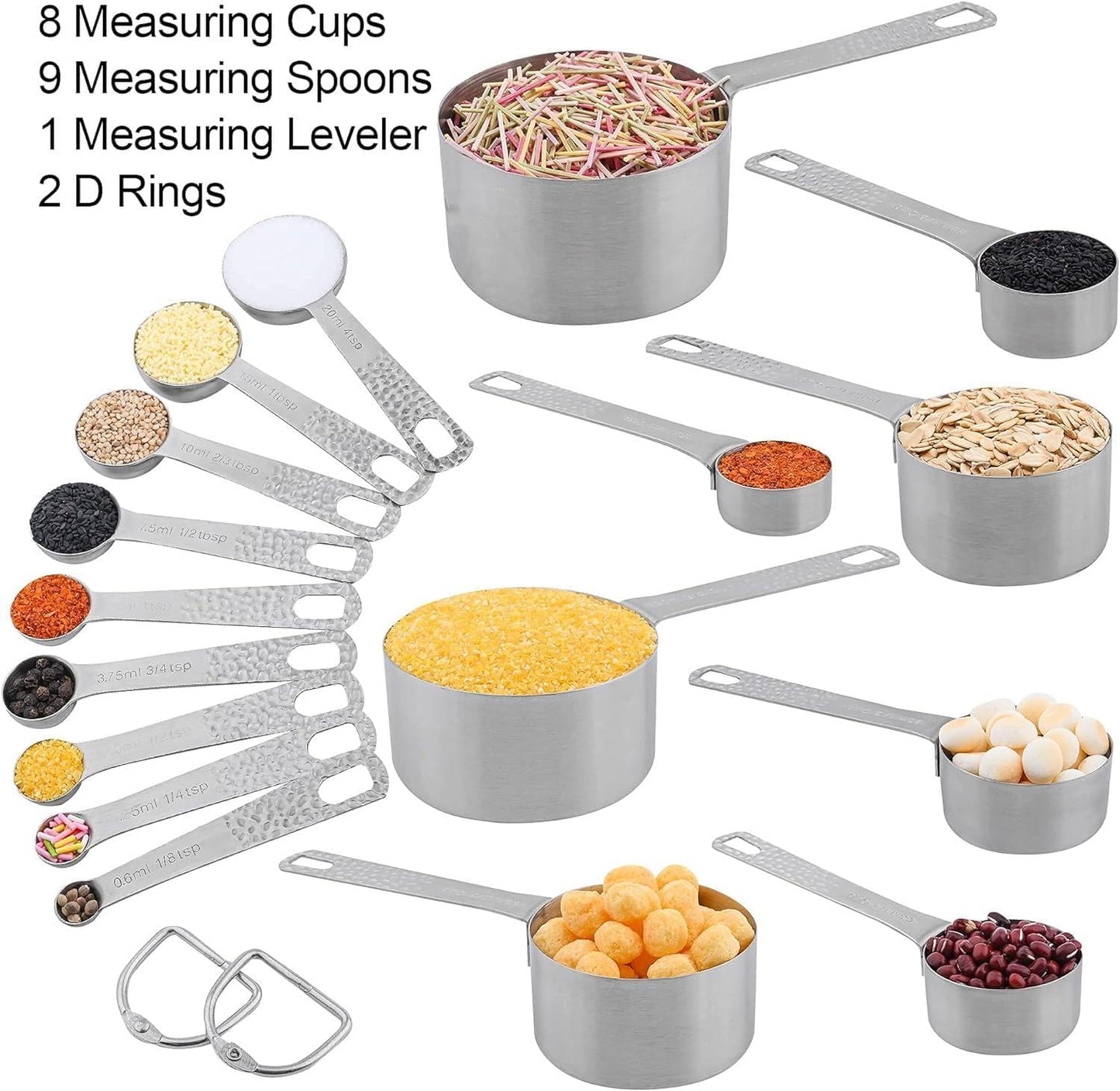 Smithcraft Measuring Cups and Spoons Set, 18 Piece 18/8 Stainless Steel Measuring Cups and Spoons Set for Dry & Liquid, Metric & US Metal 8Measure Cup and 9 Spoon & Leveler for Baking & Kitchen