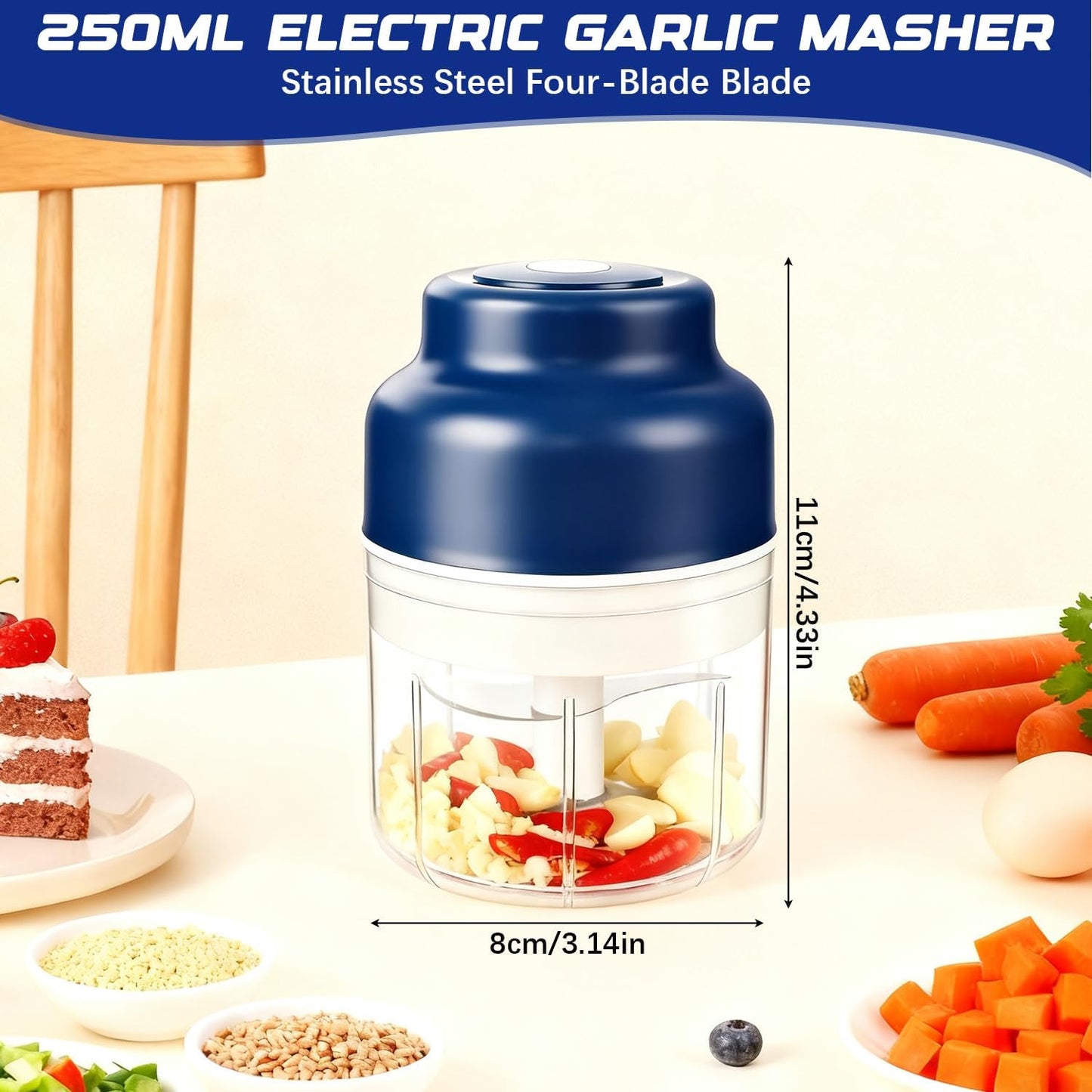 Electric mini garlic mincer set,2025 new small garlic mincer, electric food chopping tool, USB charging, wireless vegetable grinder, suitable for ginger, pepper, fruit(250ml)