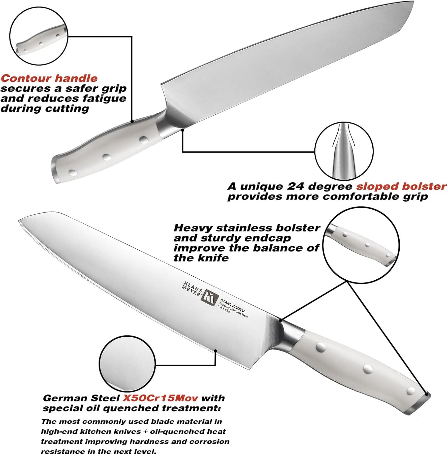 Klaus Meyer Stahl 19 Piece High Carbon Exclusive German Steel Knife Block Set (White)