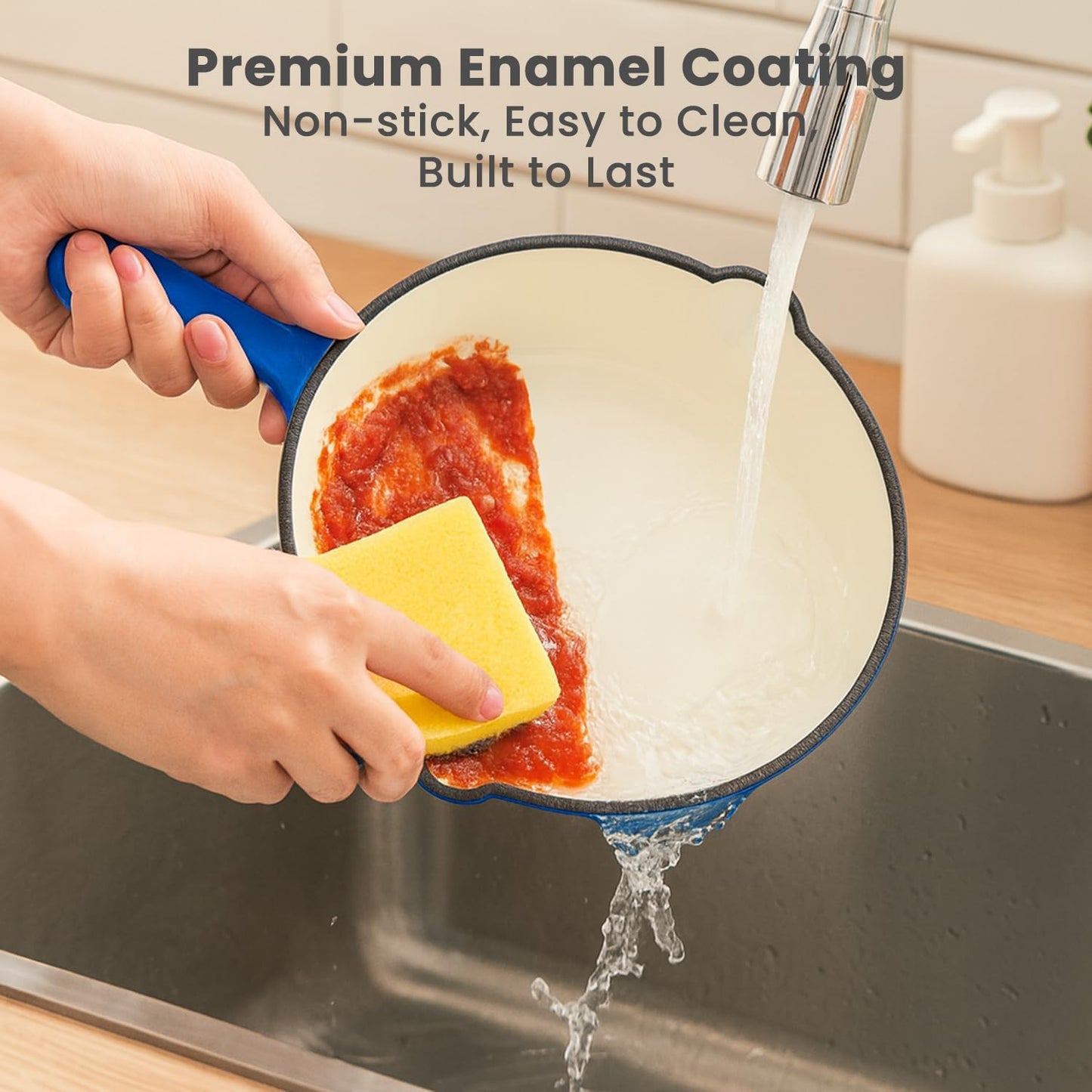 QuliMetal Nonstick Enameled Cast Iron Cookware Set, 5 Pcs Pots and Pans with Lid, Skillet, Frying Pan, Saucepan & Dutch Oven for All Stovetops, PFA Free - Ideal for Sourdough Bread Baking