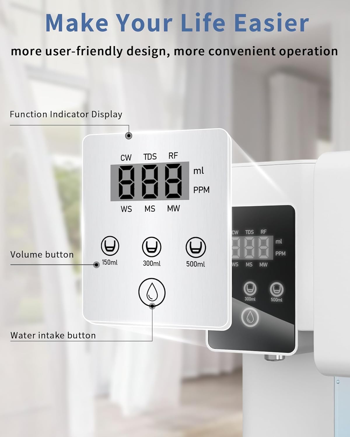 Reverse Osmosis System Countertop, Portable 5 in 1 RO Water Filtration System, 3:1 Pure to Drain Ratio Purifier, TDS & Filter Monitor, Water Filter for Home, Office, RV White