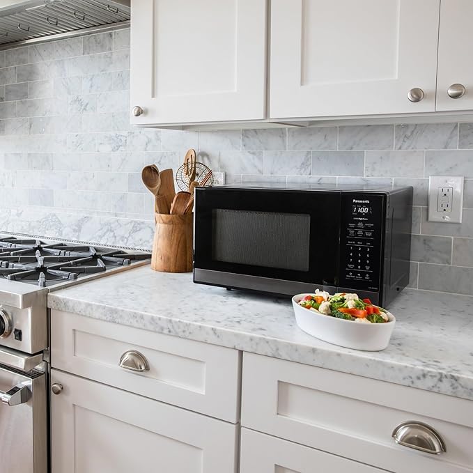 Panasonic NN-SB438S Compact Microwave Oven, 0.9 cft, Black Stainless Steel