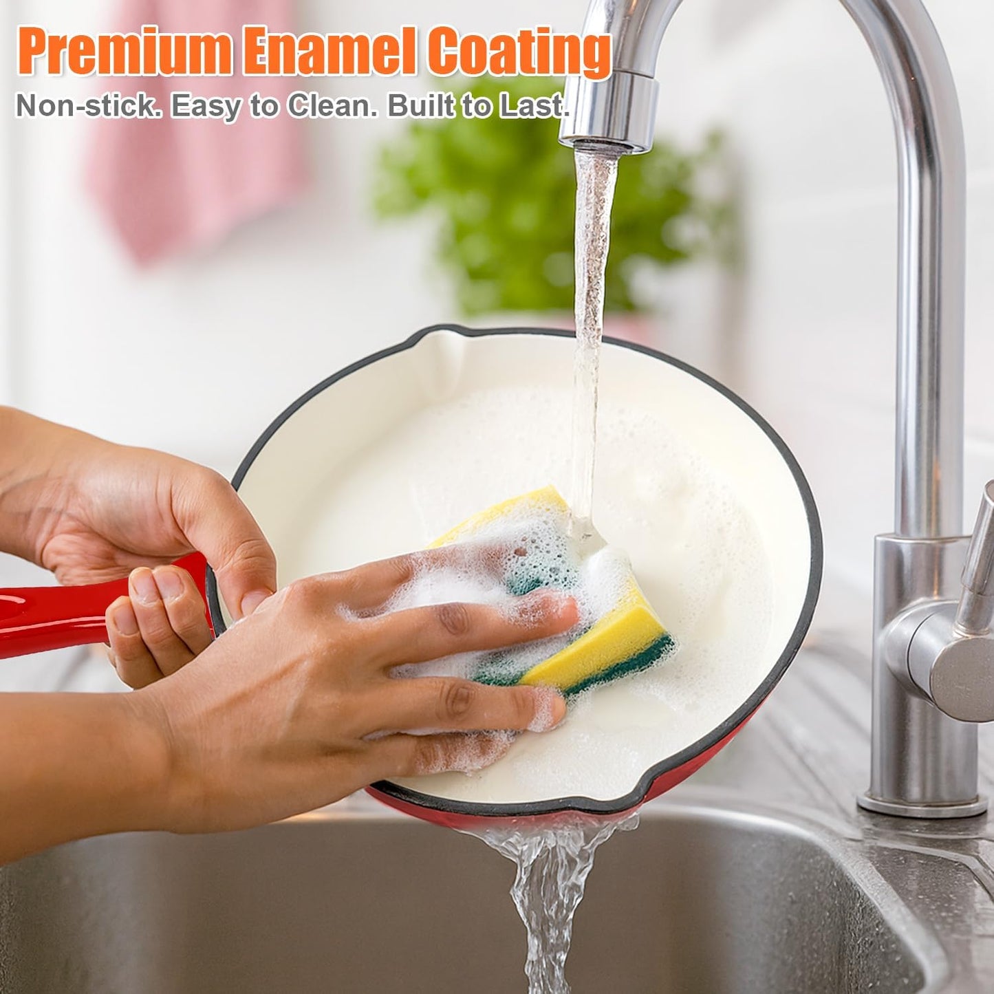 QuliMetal Nonstick Enameled Cast Iron Cookware Set, 5 Pcs Pots and Pans with Lid, Skillet, Frying Pan, Saucepan & Dutch Oven for All Stovetops, PFA Free - Ideal for Sourdough Bread Baking