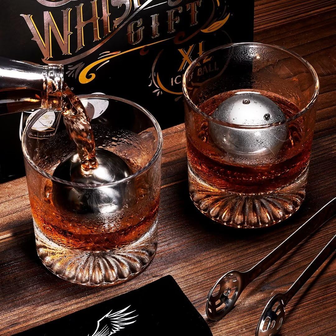 Whiskey Balls Reusable 55mm, Bourbon Gifts for Men Stocking Stuffers, Whiskey Ice Stones with Tongs, for Dad Who Has Everything, Anniversary Birthday Gifts for Boyfriend Grandpa Him Husband from Wife