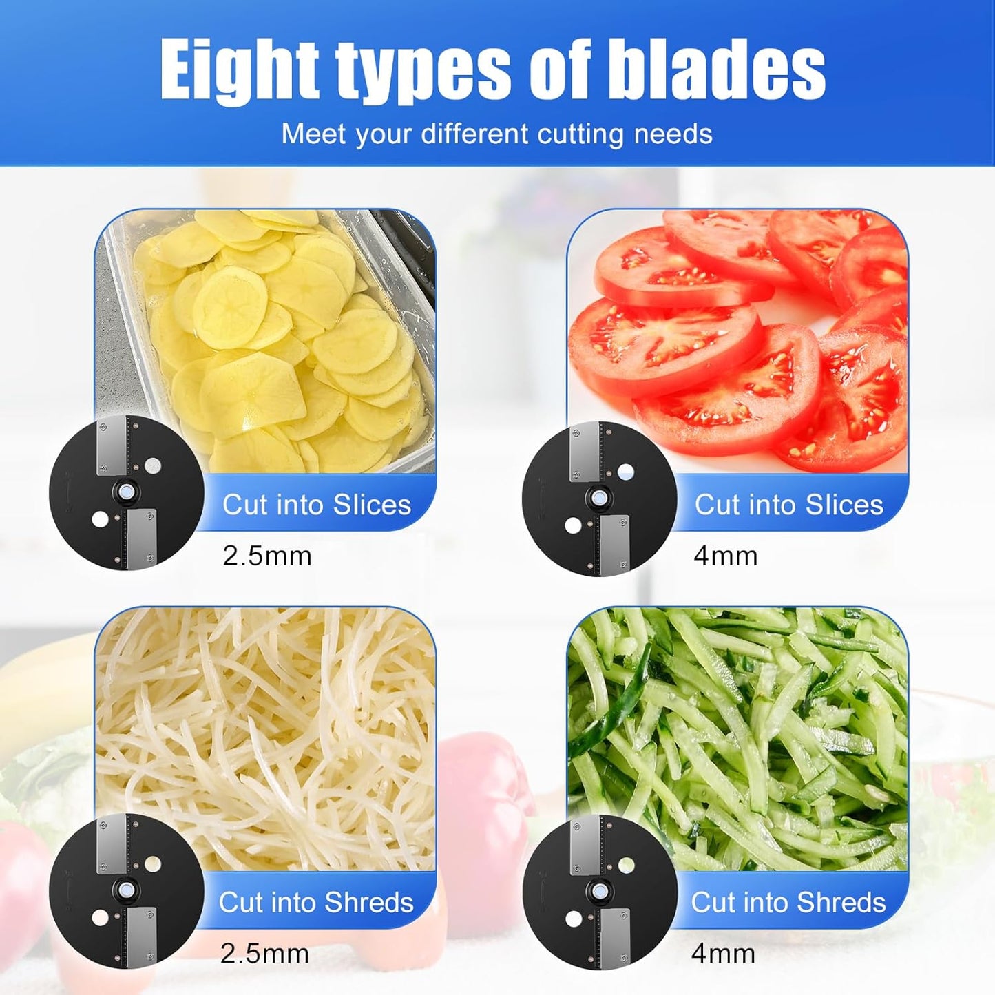 MOGAN 3-In-1 Electric Vegetable Chopper, Multifunctional Vegetable Slicer Fruit Food Processor, Auto Veggie Dicer Cutter Stainless Steel Blades for Slicing Shredder Dicing&Striping for Commercial Home