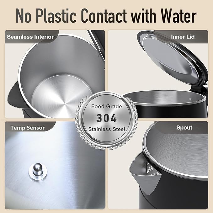 Mecity Electric Kettle 1.7L Touch Screen Temperature Control Water Boiler, No Plastic Contact with Water. 6 Preset Temperature Programs, 2 Hours Keep Warm, Dark Grey