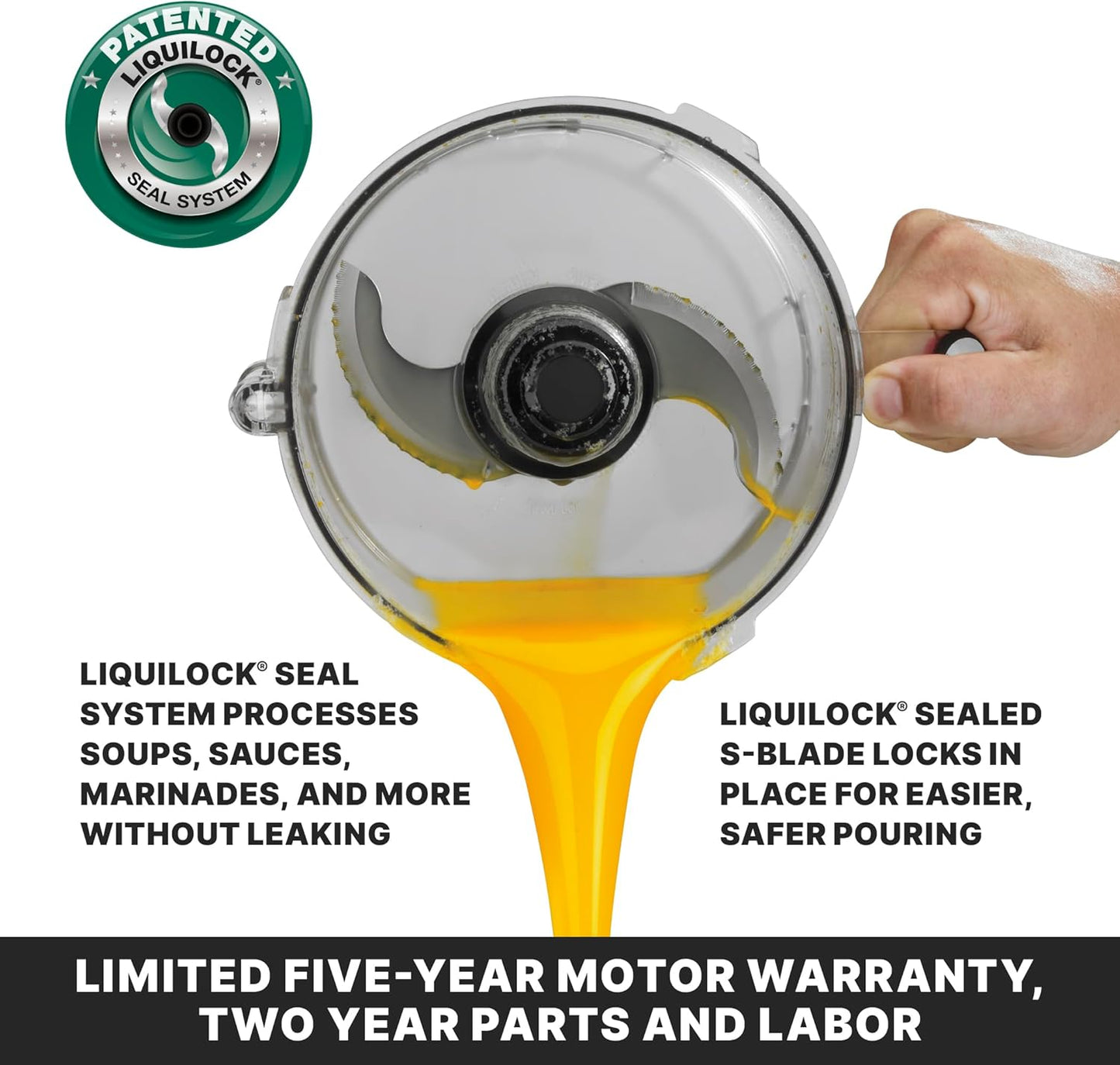 Waring Commercial WFP14SW 3.5 Quart Food Processor, 1 HP Motor, Low Profile Design, Patented LiquiLock Seal Bowl System, Includes Whipping Disc and a Standard S blade for Chopping, Pureeing, and Emulsyfying, 120V, 5-15 Phase Plug