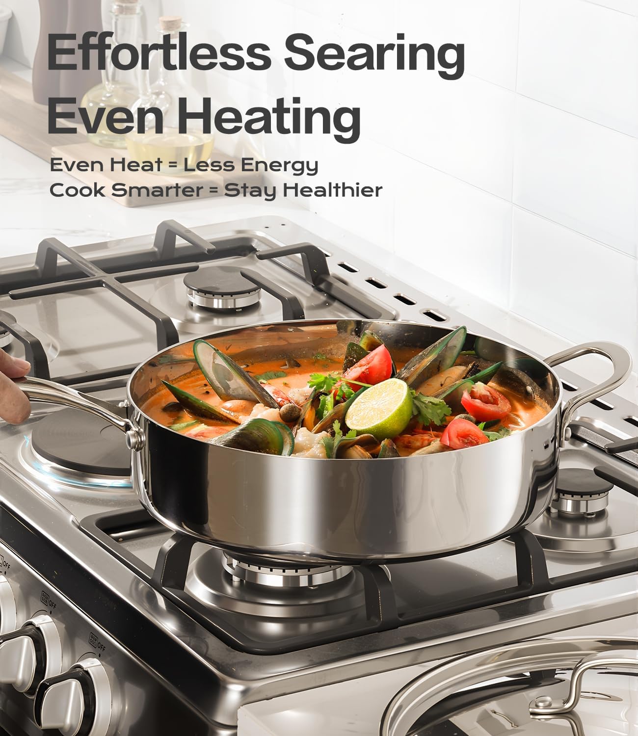 12 Inch Stainless Steel Frying Pan with Lid, Tri-ply Stainless Steel Saute Pan 5.5 QT, PFOA & PTFE Free Induction Compatible Cooking Skillet, Dishwasher & Oven Safe Up to 600℉ Large Capacity Cookware