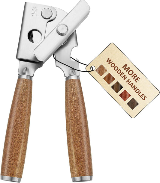 Upgraded Efficient Manual Can Opener - Selected Solid Wood Handle, Sharp and Smooth Blade Edge, Portable Design, Easy-Open Large Knob, Versatile for Various Bottle Caps(Aosuan)