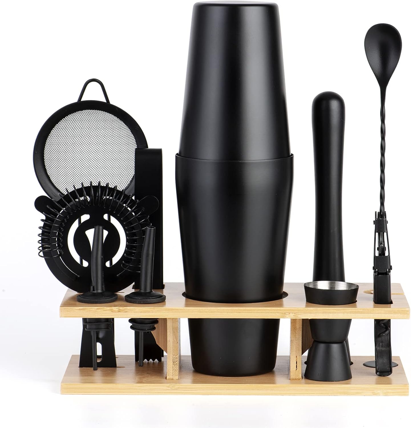 11Pcs-Cocktail Shaker Set Stainless Steel Bartending Kit 25oz Boston Shaker Bar Set Cocktail Mix Drink Making Kit Professional Bar and Home Drink Bar Tools for Bartender(Matte Black)