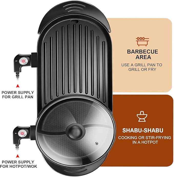 Electric Grills Pots 2 In 1 Indoor Nonstick Pots And Griddle For BBQ 5 Gear Temperature Control Heating Multi Functional Cooker