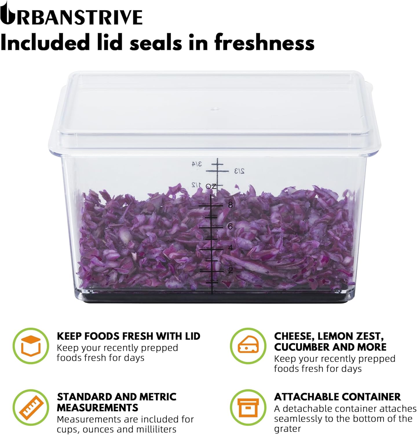 Urbanstrive Cheese Grater With Container Box Grater Stainless Steel Graters for Kitchen Cheese Shredder Parmesan Shredder Kitchen Gadgets Kitchen Tools Kitchen Gifts for Chef Dishwasher Safe Zester