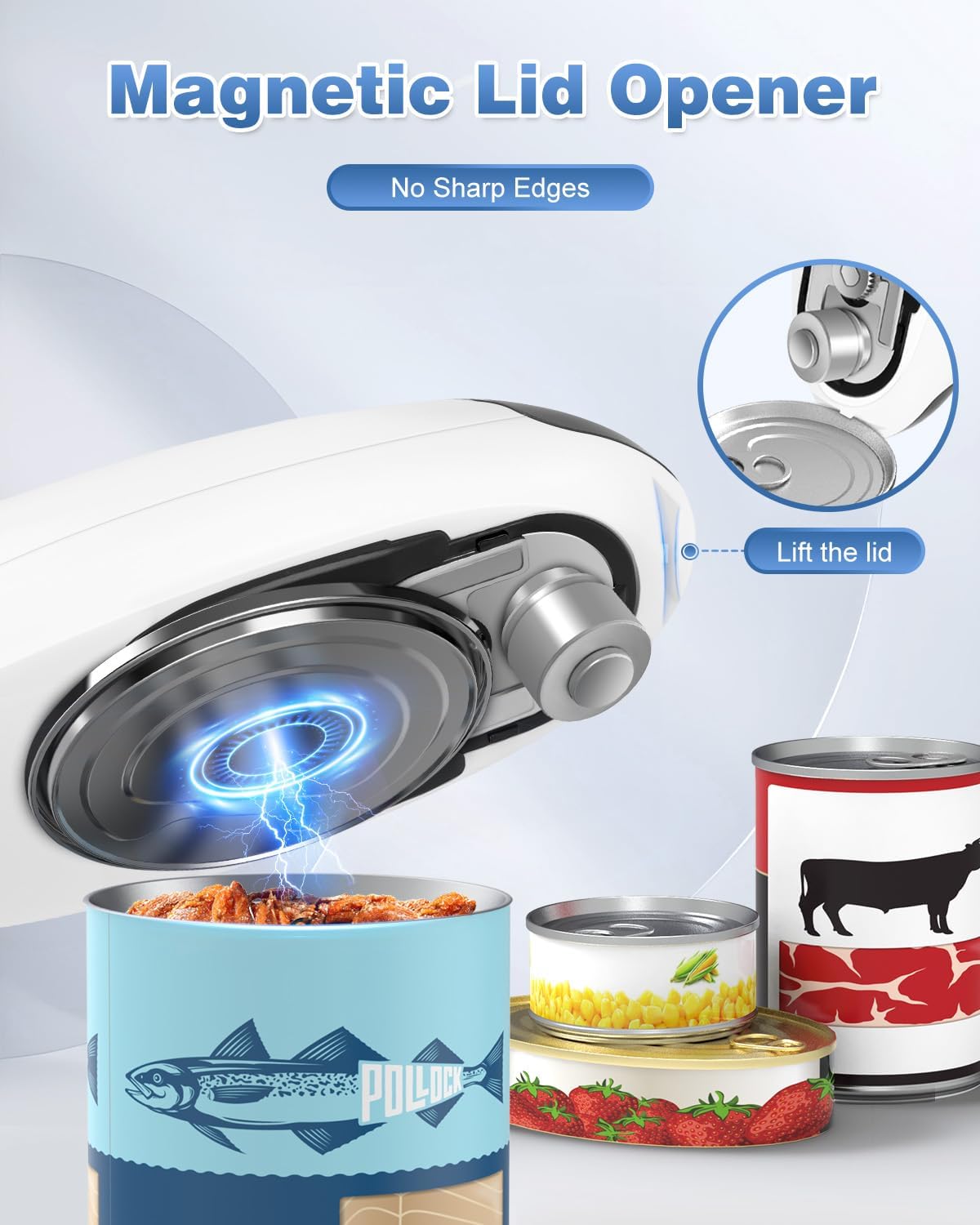 Auto Stop Electric Can Opener - Rechargeable Can Openers Smooth Edge for Seniors,One Touch Cut Opener Handsfree for Kitchen Portable for Any Size Cans