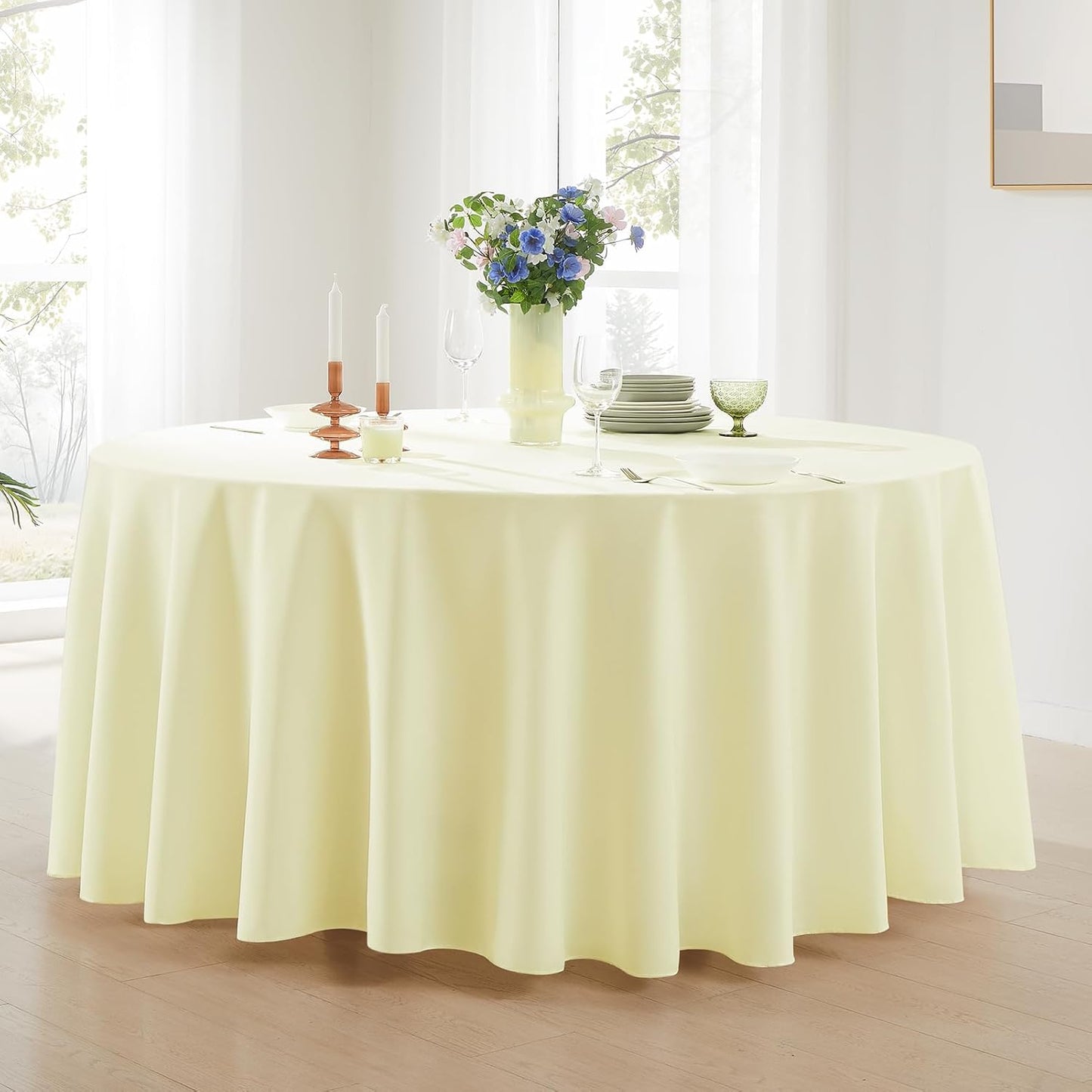 Round Tablecloth 120 Inch Tablecloth 6 Pack Ivory Table Cloths Washable Decorative Polyester TableClothes Cover for Dining Table Banquets Buffet Parties and Wedding