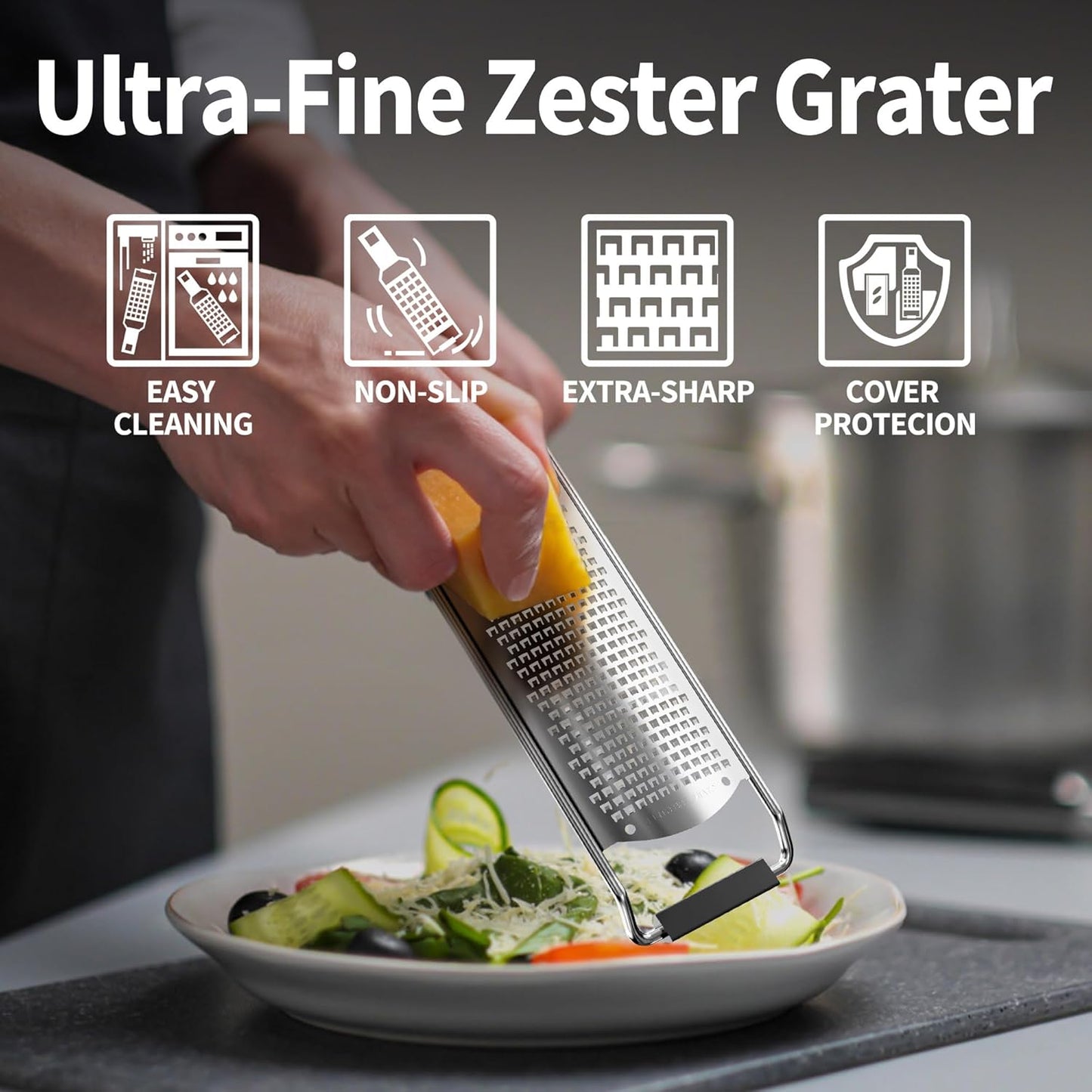 Cheese Grater, Lemon Zester, Fine Cheese Grater with Handle, Width 2.5 inch