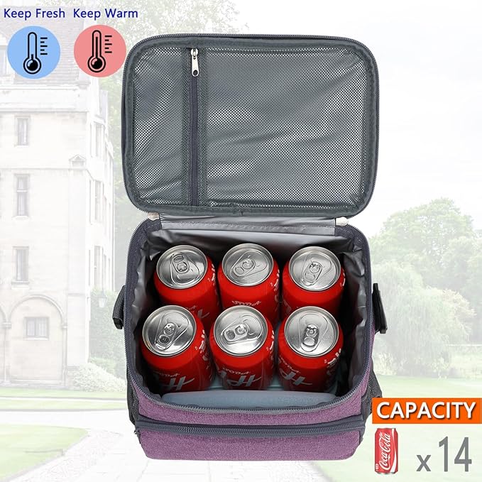 Unisex Insulated Lunch Bag, Purple, 10.2" x 7.5" x 9"