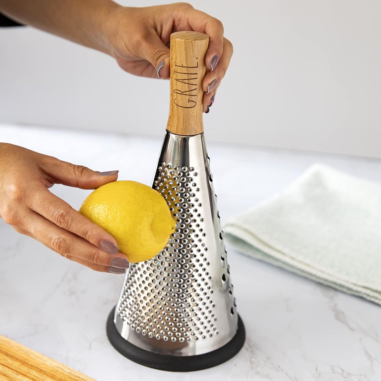 Rae Dunn Everyday Collection Multifunction Grater- Stainless Steel Grater and Zester for Cheese, Spices, Vegetables, Wood