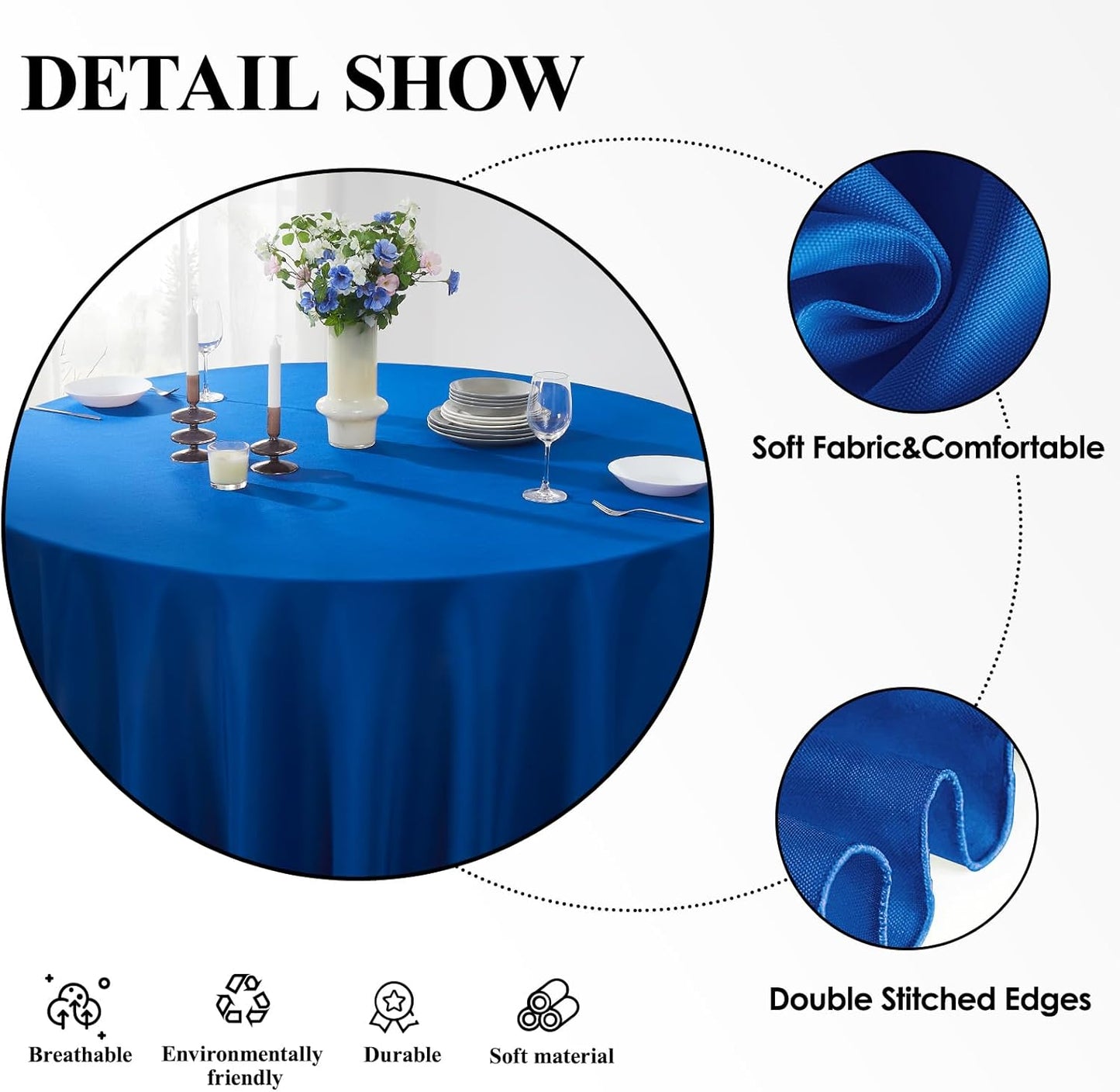 Round Tablecloth 6 Pack 90 Inch Royal Blue Tablecloths Washable Decorative Linen Polyester Table Clothes Cover for Dining Table Banquets Buffet Parties and Wedding