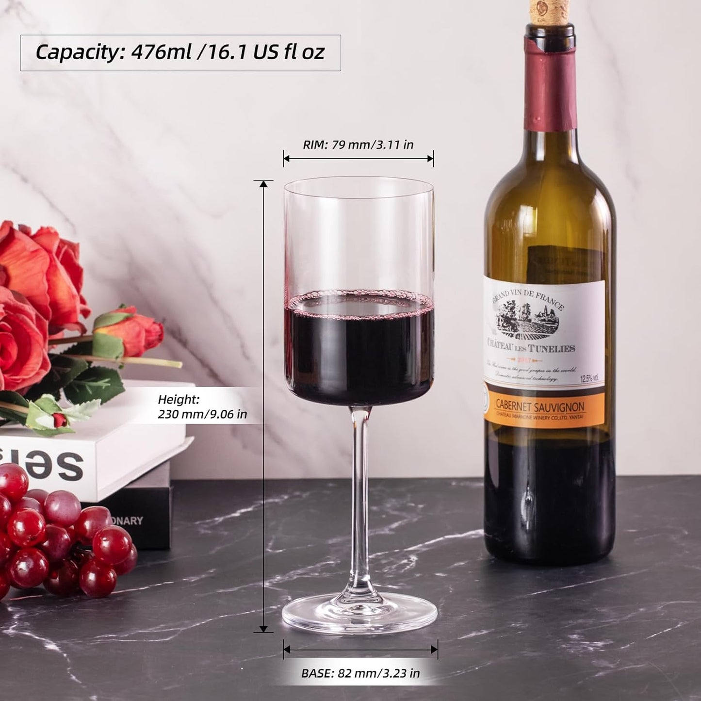 KAMMAK Wine Glasses Set of 2, 16 oz Hand Blown Crystal Bordeaux Wine Glasses, Thin Rim & Long Stem, Perfect for Red & White, Daily Use, Wedding Anniversary or Birthday Gift with Gift Box, S91BJ47