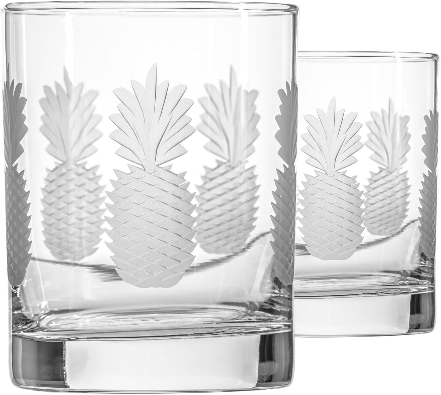 Rolf Glass Fresh Pineapple Double Old Fashioned Glass | 13oz Etched Whiskey Tumblers | Lead-Free and Diamond-Wheel Engraved | Made in the US | Tropical Etched Pineapple Design | Set of 2