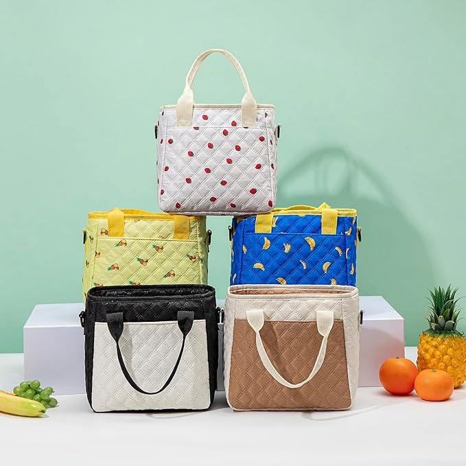 TuErCao Lunch Box for Women Lunch Bags for Work for Teacher Nurse Mom Small Insulated LunchBag for Picnic Travel Shopping, Portable Lightweight Ultrasonic Soft Touch LunchTote for Young Ladies