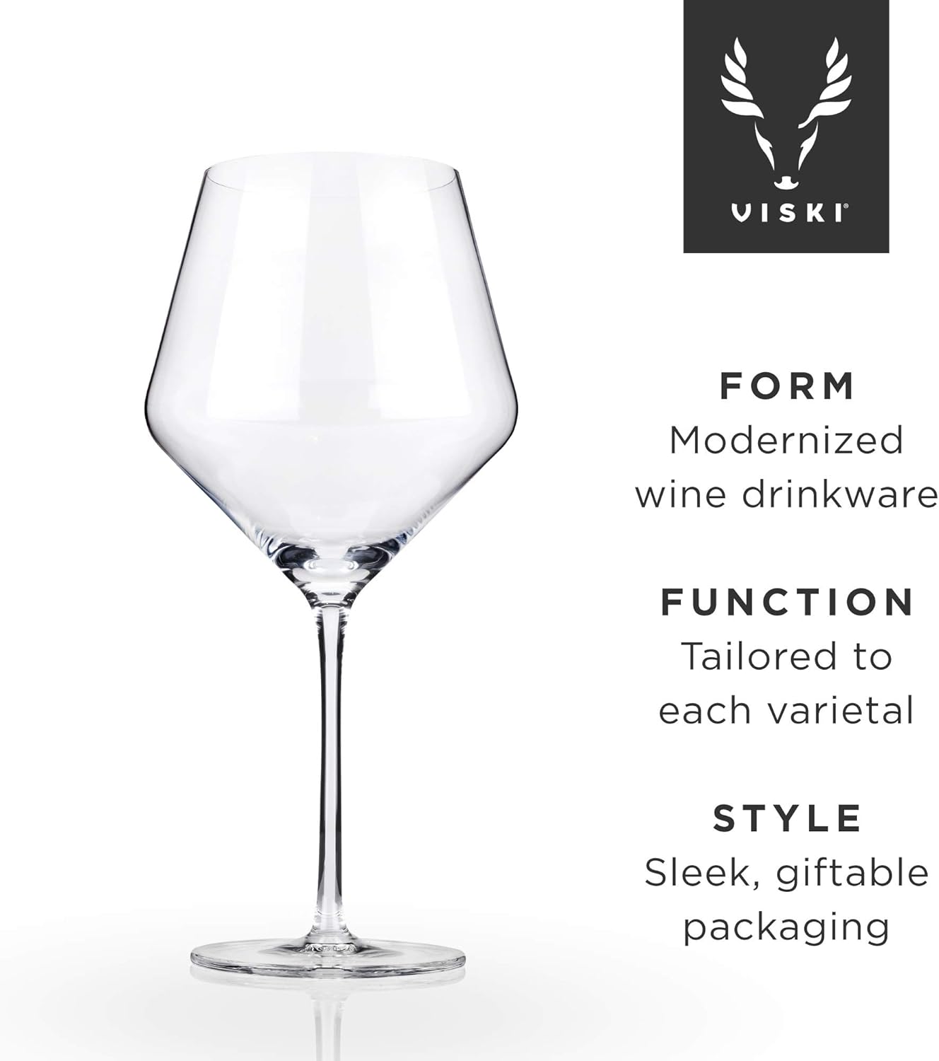 Viski Raye Angled Burgundy Wine Glasses, Crystal Clear Red Wine Glasses for Wedding, Anniversary, Birthday Gifts for Women and Men, Home Bar, Elegant Glassware, 21 oz, Set of 2