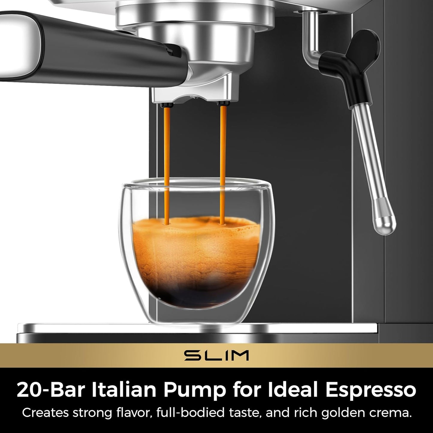 CHULUX Slim Espresso Machine with Milk Frother Steam Wand, 20 Bar Professional Italian Pump Espresso Coffee Machine for Home Cappuccino & Latte Maker, Black Stainless Steel