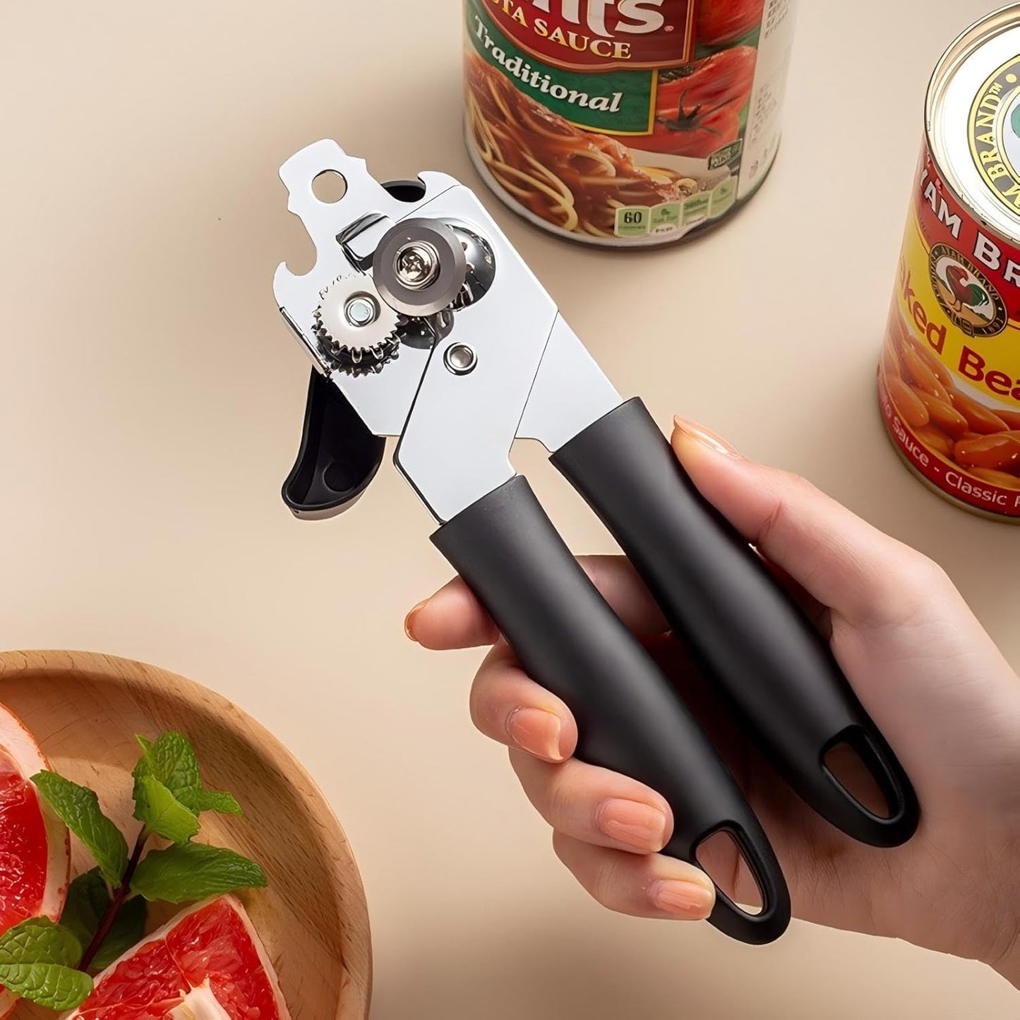 Can Opener Manual, Bottle Opener and Can Opener Easy to Use, Heavy Duty Handheld Strong Can Openers with Soft Touch Handle Multifunctional Bottle Opener for Kitchen Essentials, Home Canning Kit