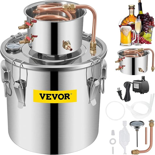 VEVOR Alcohol Still 8Gal/30L Alcohol Distiller Stainless Steel Distillery Kit for Alcohol With Copper Tube & Pump Home Brewing Kit Build-in Thermometer for DIY Whisky Wine Brandy
