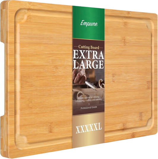 36 x 24 Extra Large Cutting Board, Bamboo Cutting Boards for Kitchen with Juice Groove and Handles Kitchen Chopping Board for Meat Cheese board Heavy Duty Serving Tray, 5XL, Empune