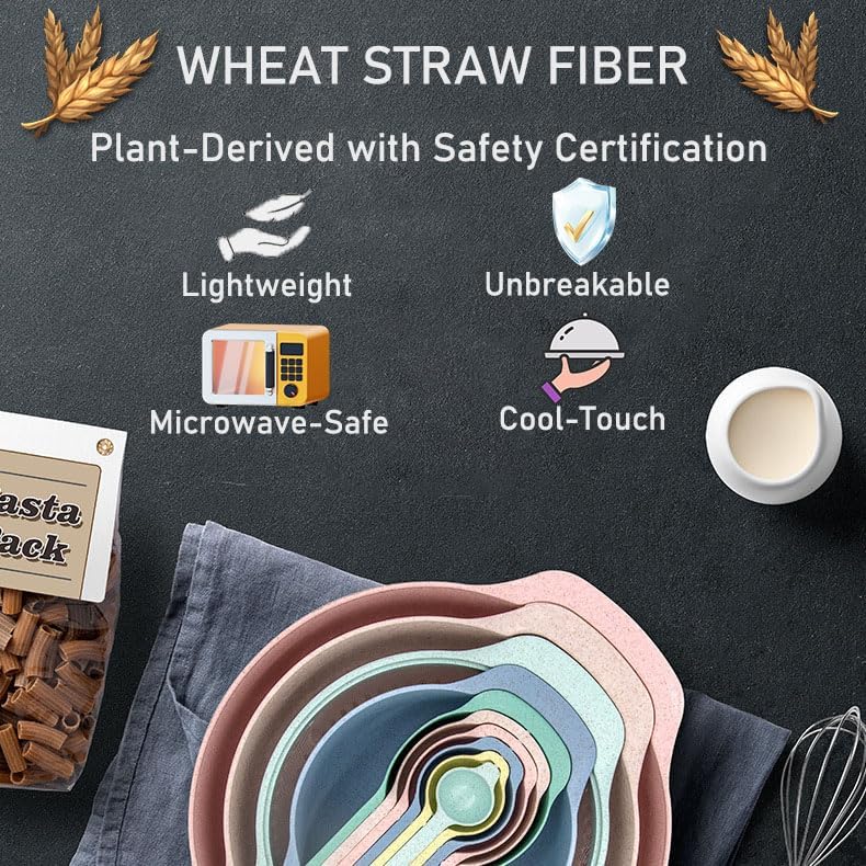 Plastic Mixing Bowls Set 8/10 PCS with Measuring Spoon, Colorful Serving Bowls for Kitchen, Ideal for Baking, Prepping, Nesting Bowls for Space Saving Storage (Soft Breeze)