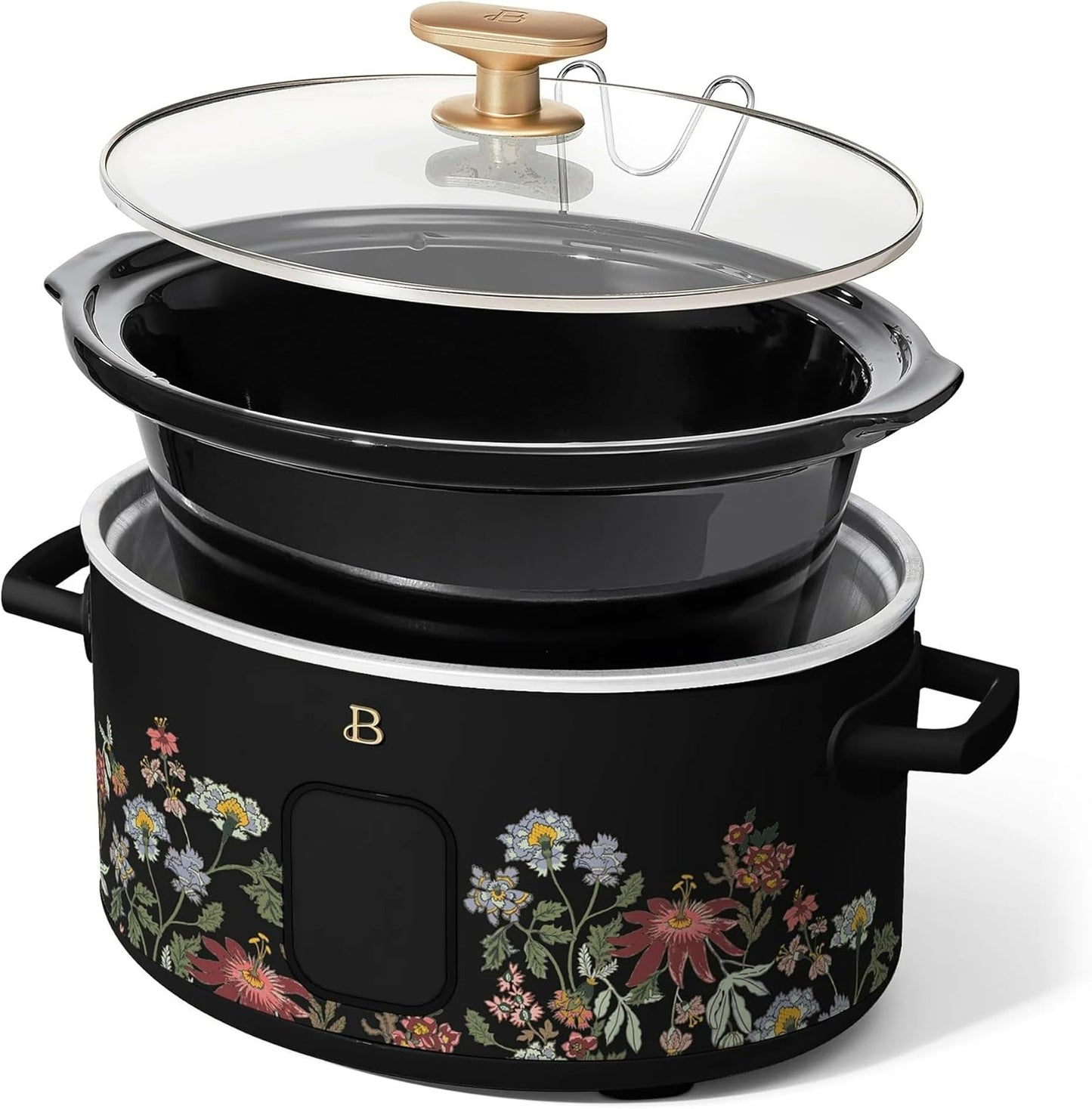 Beautiful 6 Qt Programmable Slow Cooker by Drew Barrymore - 5 Preset Cooking Functions, Digital Countdown Timer, Dishwasher-Safe Parts, and Cool-Touch Handles (Black) (Wildflower Black)