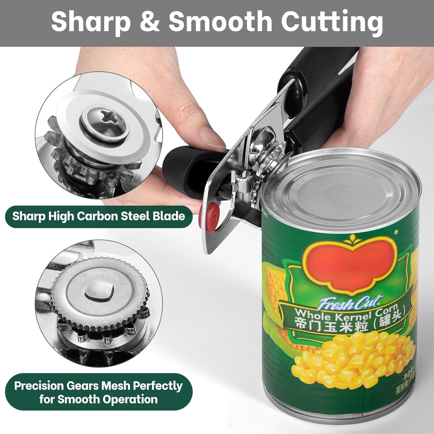 Beneno Heavy Duty Multifunctional Manual Can Opener and Bottle Opener with Magnet, Ultra Sharp High-Carbon Steel Smooth Cutting Blade, Ergonomic Easy to Turn Knob, Soft Non-Slip Rubber Handles, Black