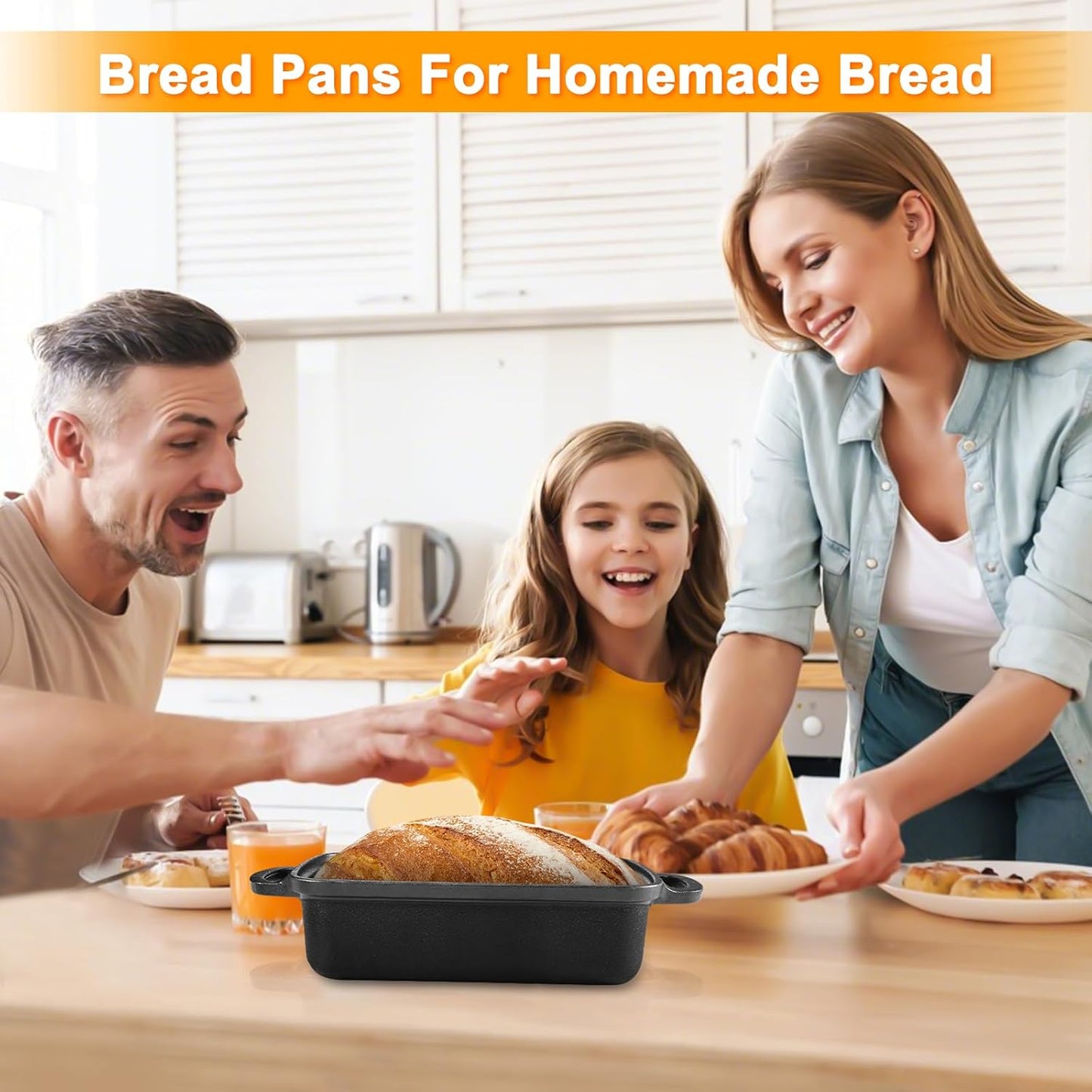 2 in 1 Cast Iron Bread Pan with Lid 9×5 Inch - Loaf Bakeware for Sourdough & Sandwich Bread - Pre-Seasoned Dutch Oven Style - Heavy Duty with Even Heating