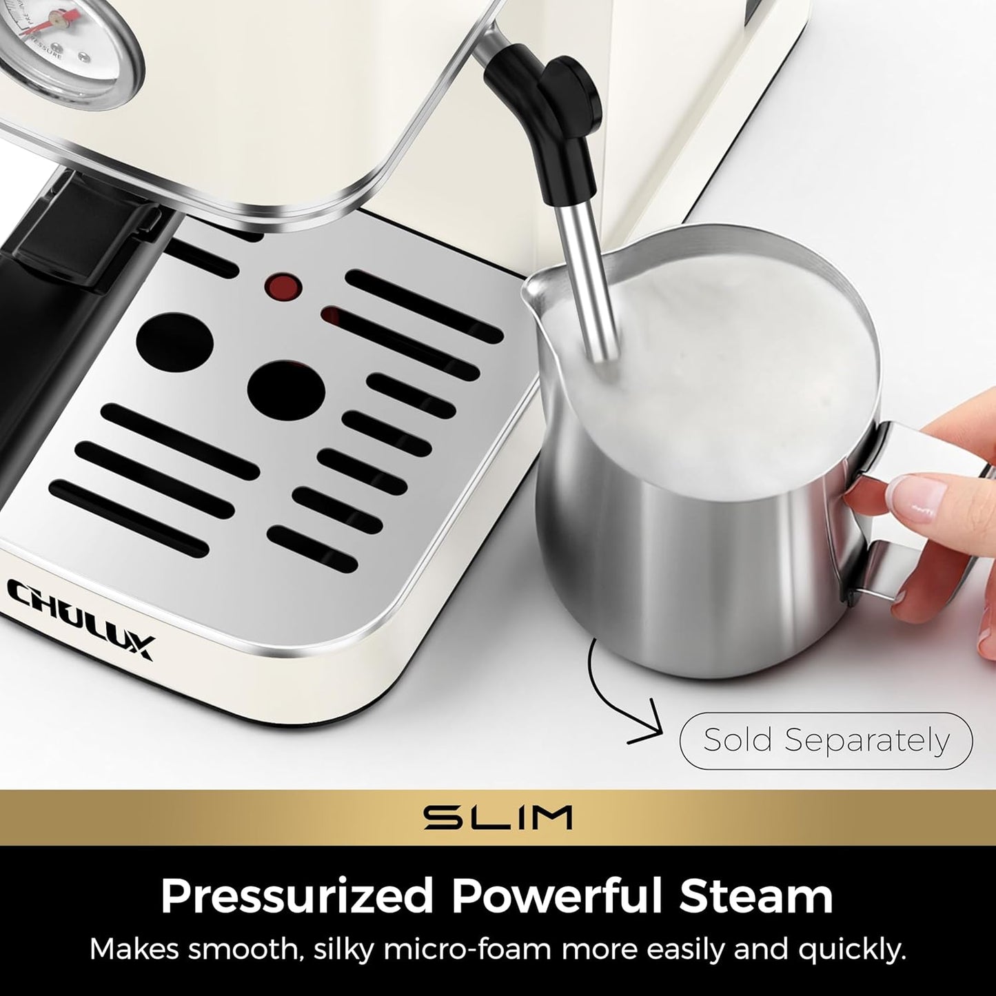 CHULUX Slim Espresso Machine with Milk Frother Steam Wand, 20 Bar Professional Italian Pump Espresso Coffee Machine for Home Cappuccino & Latte Maker, Creamy